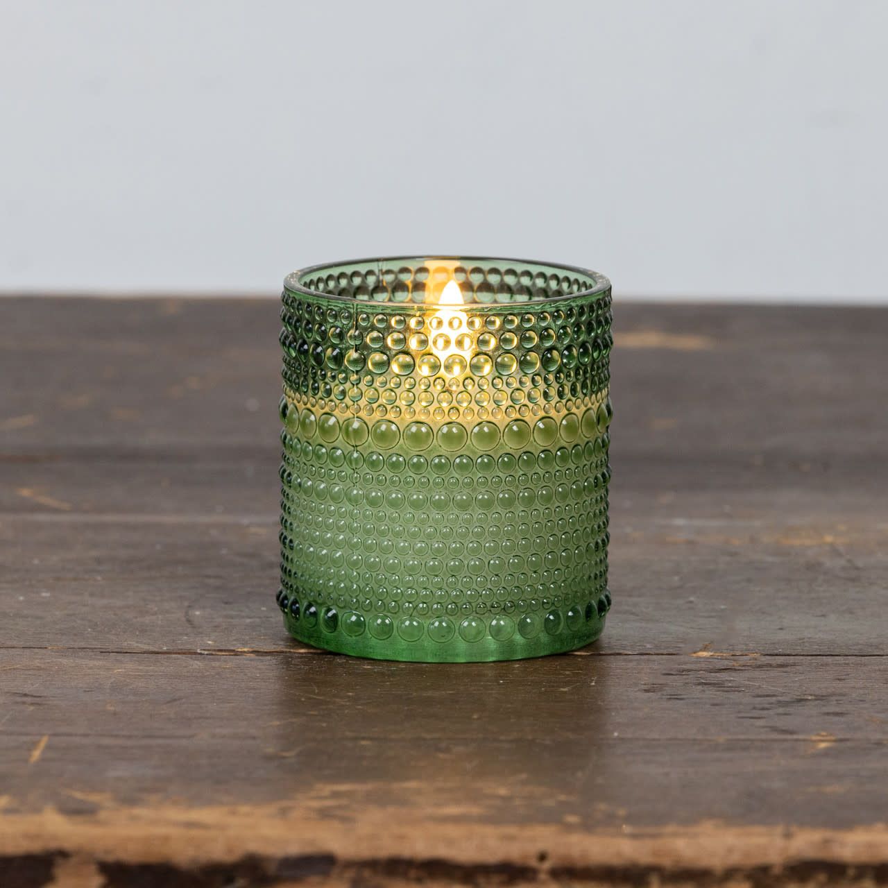 Pine Green Dotted Glass 3D Flame Candle 3.25”