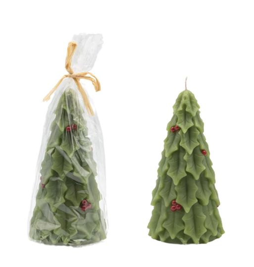 Unscented Tree Shaped Candle with Holly