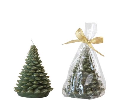 Evergreen Unscented Tree Shaped Candle w/ Gold Tips