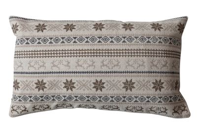 Cotton Embroidered Lumbar Pillow w/ Chambray Back, 24”LX15”H