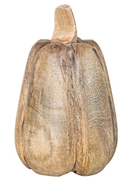 Carved Mango Wood Pumpkin, Stained Finish, 3-1/2&quot; Round x 5-3/4”H