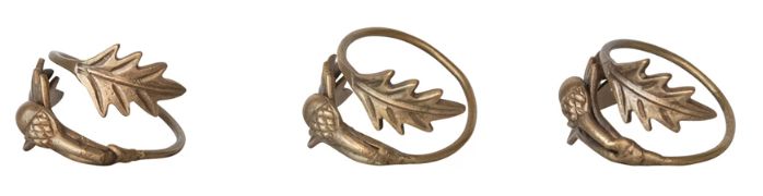 Brass Leaves &amp; Acorn Napkin Ring, Antique Finish, 2&quot; Round x 2-1/4”H