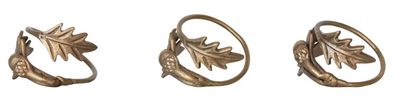 Brass Leaves &amp; Acorn Napkin Ring, Antique Finish, 2&quot; Round x 2-1/4”H