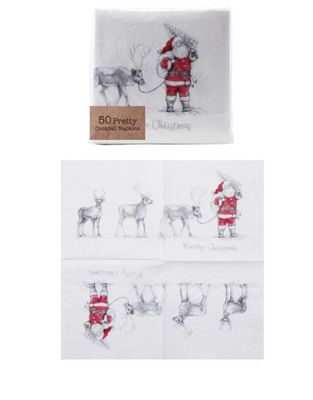 Paper Cocktail Napkins with Santa Leading Reindeer Image (50 Pieces), 4”x4”