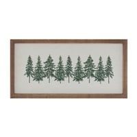 Embroidered Trees Framed Sign | 16x8 Rustic Wall Art