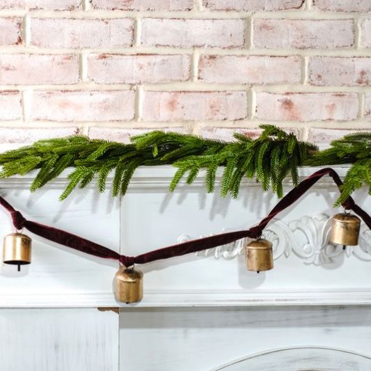 8-Bell Burnt Gold Maroon Velvet Garland 73”