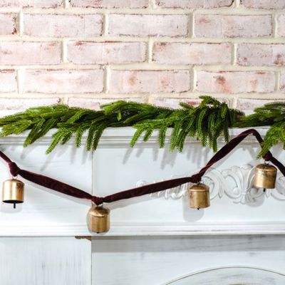 8-Bell Burnt Gold Maroon Velvet Garland 73”
