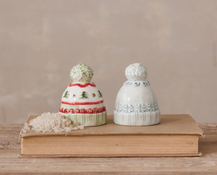 Stoneware Hat Shaped Salt &amp; Pepper Shakers, Set of 2
