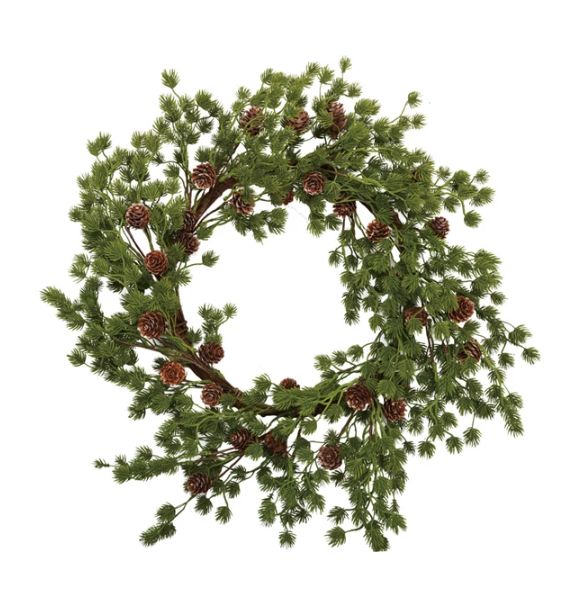 Round Faux Frasier Fir Wreath with Pinecones, 22”