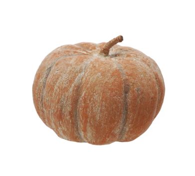 Metal &amp; Paper Mache Pumpkin, Distressed Finish, Orange Color, 14&quot; Round x 9”H