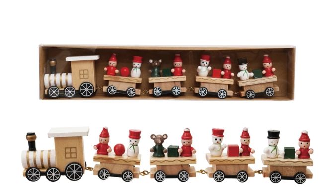 Wood Train with Holiday Passengers, Boxed Set of 5, 8-3/4&quot;W x 2”H