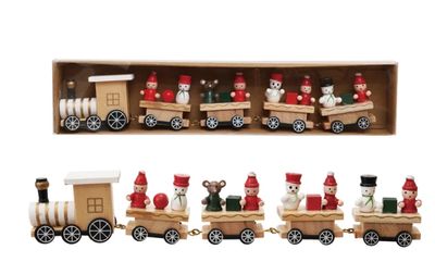 Wood Train with Holiday Passengers, Boxed Set of 5, 8-3/4&quot;W x 2”H