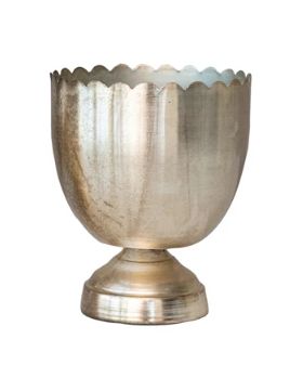 Decorative Metal Footed Bowls with Scalloped Rim-Large