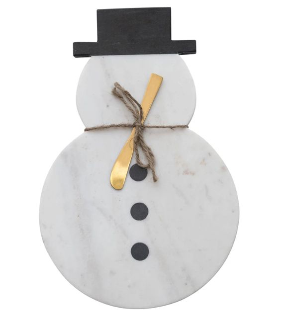 Marble Snowman Shaped Board with Canape Knife, Tied with Jute, Set of 2