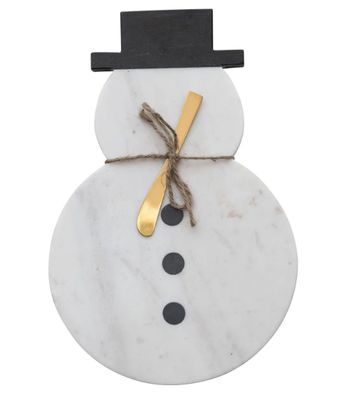 Marble Snowman Shaped Board with Canape Knife - Set of 2