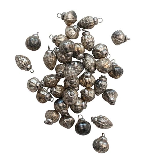 Silver Embossed Mercury Glass Ornaments in Muslin Bag, 1”H, Set of 36