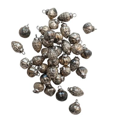 Silver Embossed Mercury Glass Ornaments in Muslin Bag, 1”H, Set of 36
