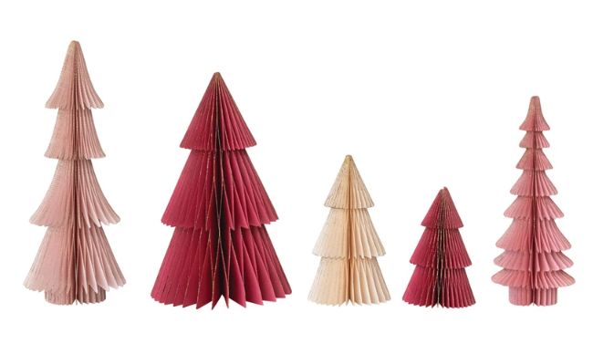 Handmade Folding Honeycomb Trees with Gold Glitter Edges