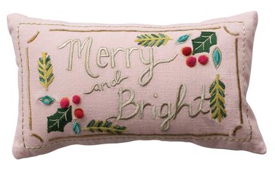 Merry and Bright Hand-Embroidered Lumbar Pillow