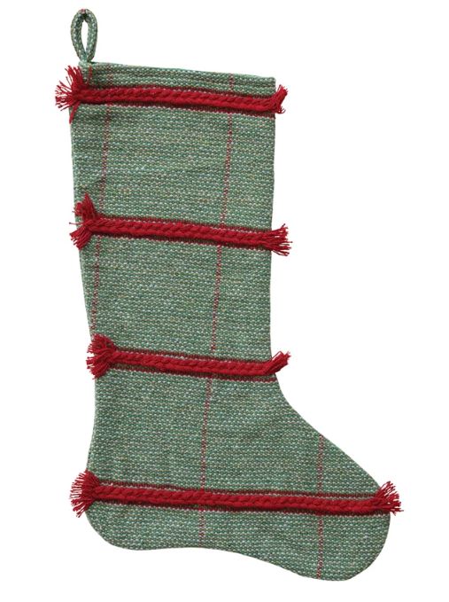Woven Recycled Blend Stocking with Braided Embroidery &amp; Fringe
