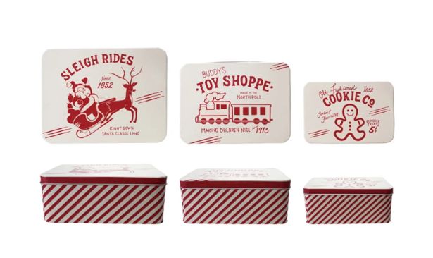 Decorative Metal Boxes with Vintage Holiday Images on Lids