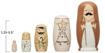 Hand-Painted Wood Nativity Nesting Dolls, Multi-Color, Set of 5
