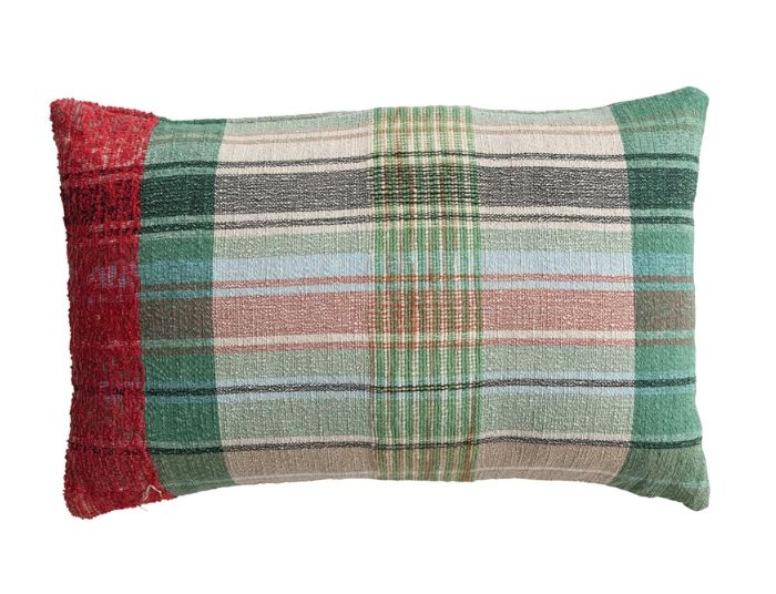 Woven &amp; New Zealand Wool Blend Lumbar Pillow with Embroidery Plaid