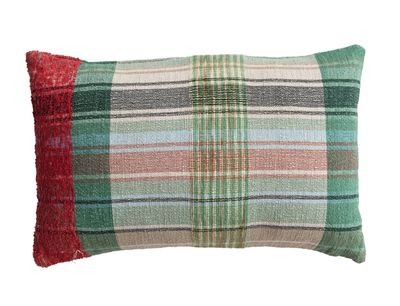 Woven &amp; New Zealand Wool Blend Lumbar Pillow with Embroidery Plaid