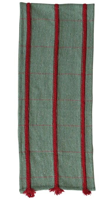 Woven Recycled Blend Table Runner with Braided Embroidery &amp; Fringe