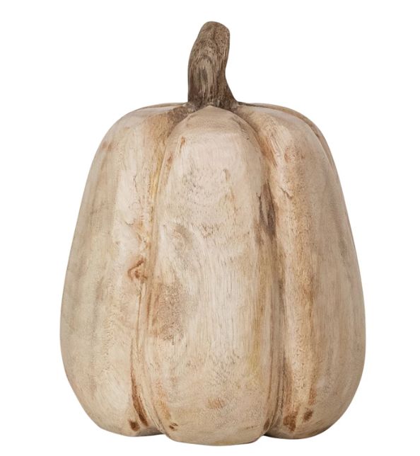Carved Mango Wood Pumpkin, Natural, 5-1/4” Round x 7”H