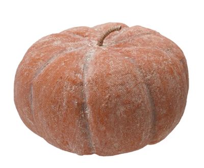 Metal &amp; Paper Mache Pumpkin, Distressed Finish, Orange Color, 8-1/4&quot; Round x 7”H