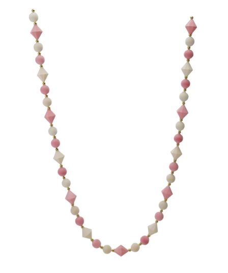 Flocked Glass Ornament Garland, Gold Finish, Pink &amp; Cream, 72”