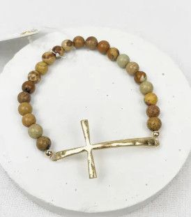 Hammered Cross Bracelet, Color: Brown