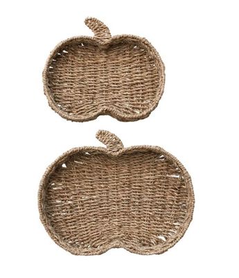 Decorative Hand-Woven Seagrass Pumpkin shaped Containers, Set of 2