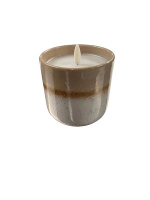 3D Flame Grey, Tan &amp; White Ceramic Candle 3.75”