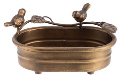 Antique Gold Soap Dish w/Birds 6.5x4.375x3.375”