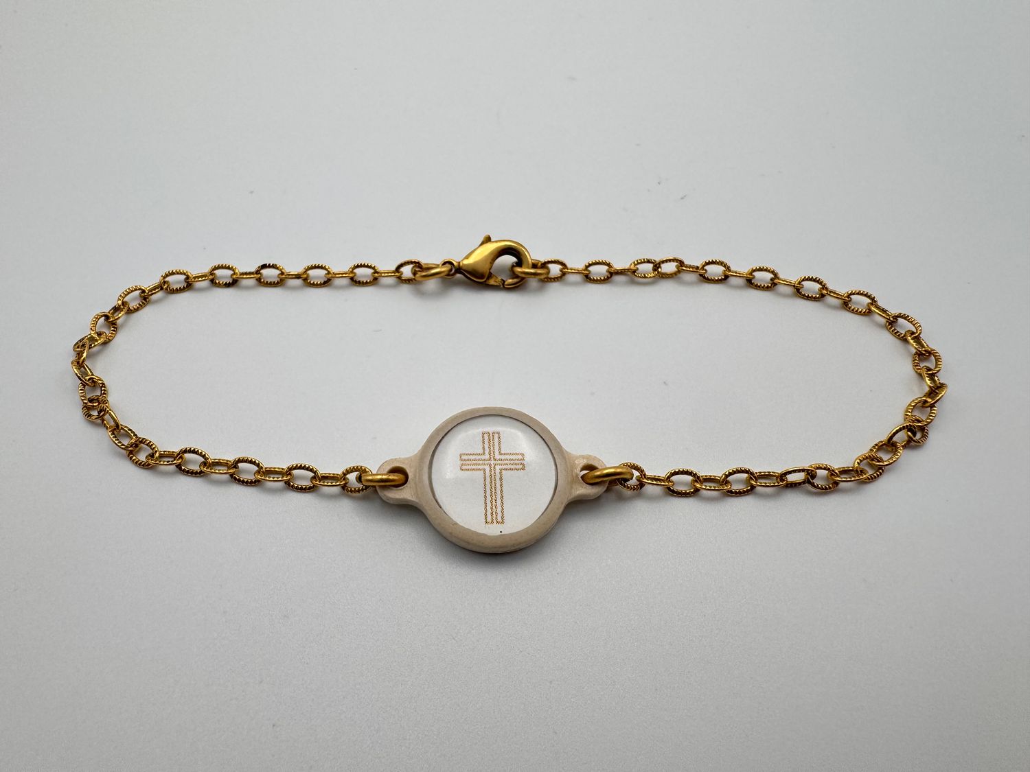 Gold + Vanilla Cross Bracelet