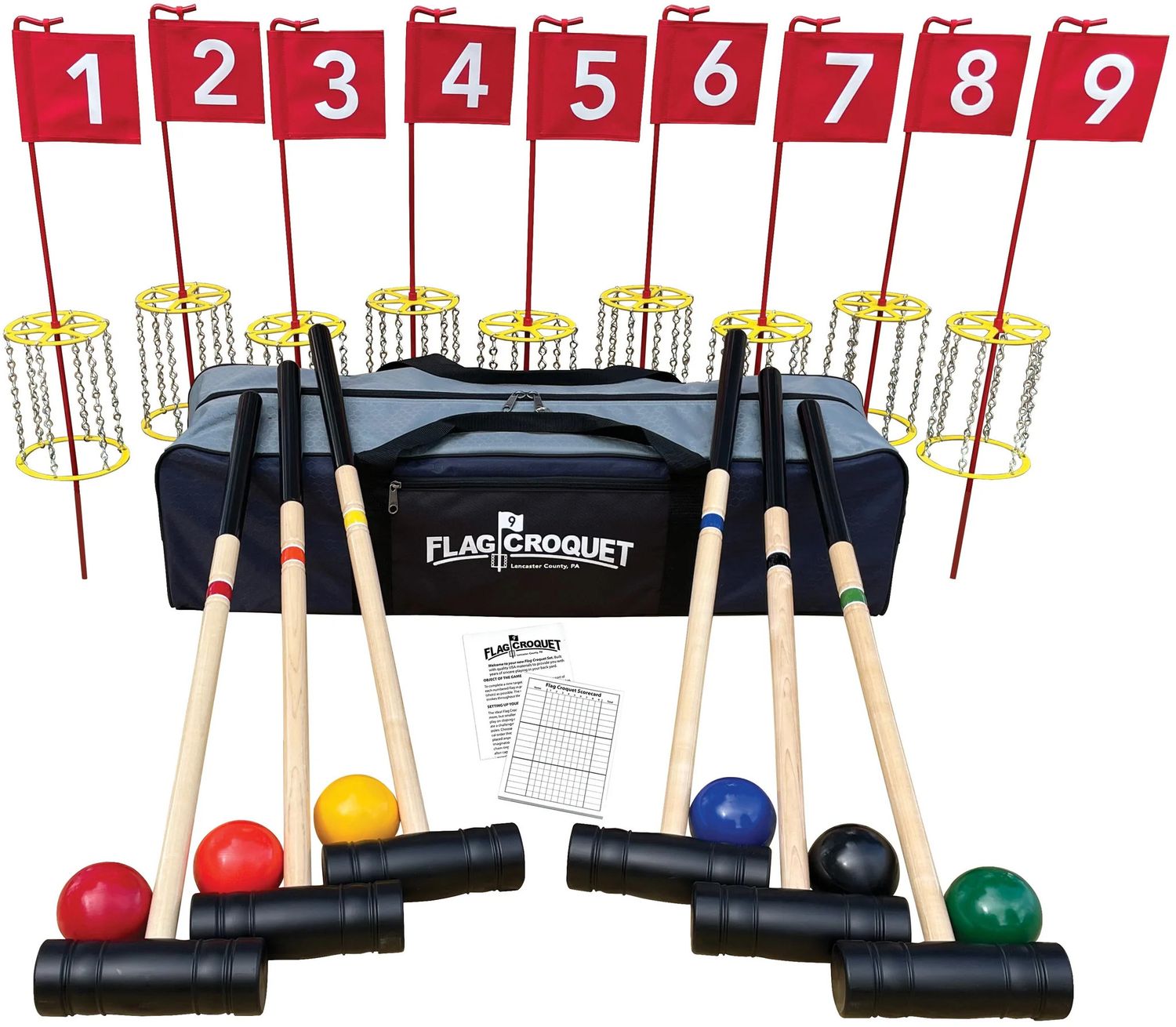 Amish-Made Deluxe Flag Croquet Golf Game Set w/Duffel Bag 6 Player