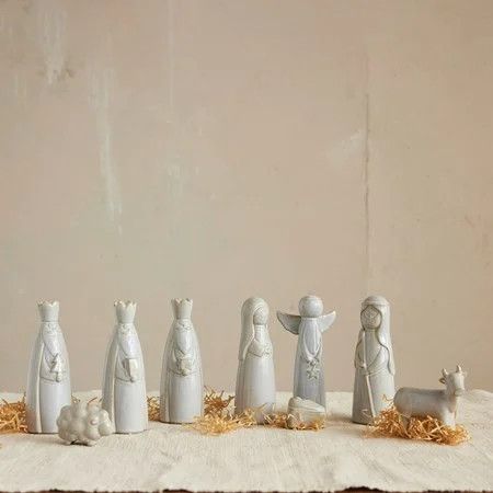 Stoneware Nativity Set, Reactive Glass, Set of 9