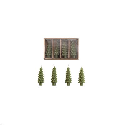 Green Unscented Tree Shaped Bottle Taper Candles in Box, Set of 4