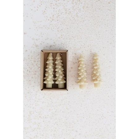 Tree Shaped Taper Candles Eggnog Set of 2 5”