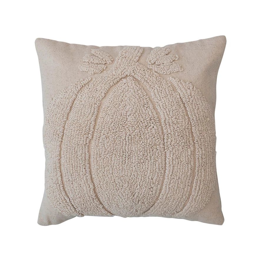 Square Tufted Cream Pillow w/ Pumpkin