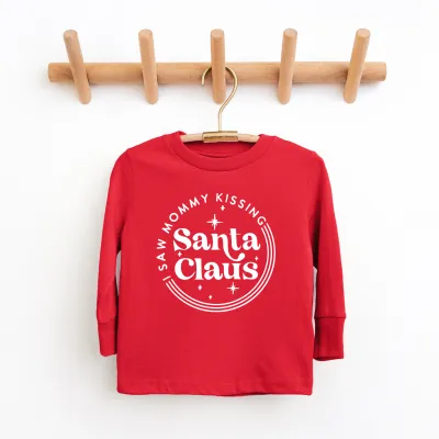 Mommy Kissing Santa LS Tee Red