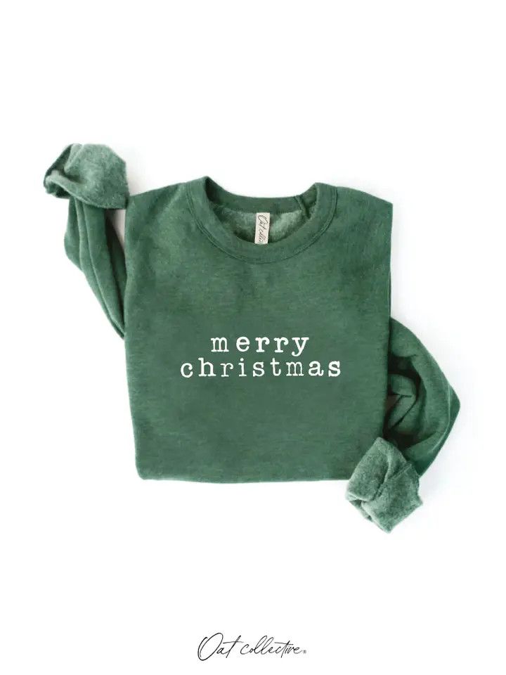 Merry Christmas Crew Green, Size: SM