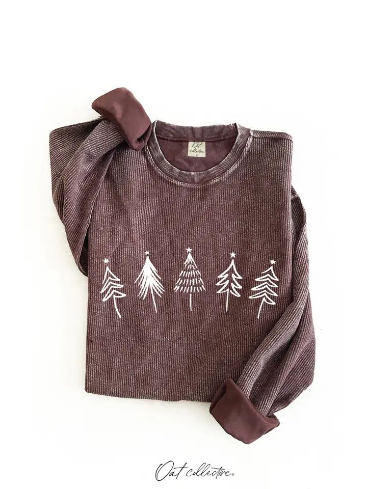 Christmas Tree Row Thermal Pullover Plum, Size: SM