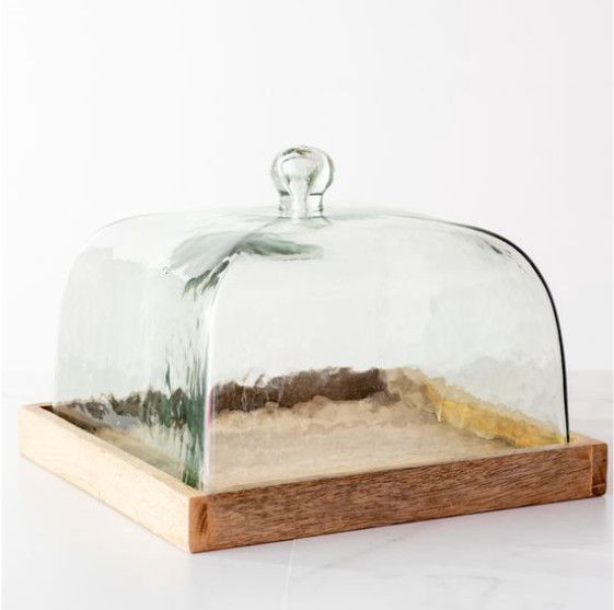 Glass Cake Cover with Wood Base 10&quot;