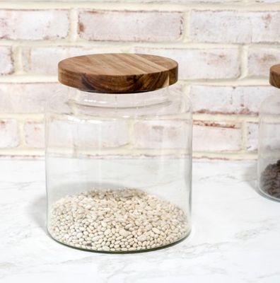 Glass Storage Jar Wood Lid 10"