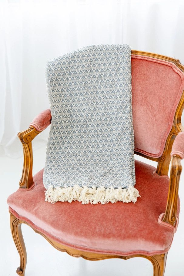Sky Cotton Yarn Throw Blue
