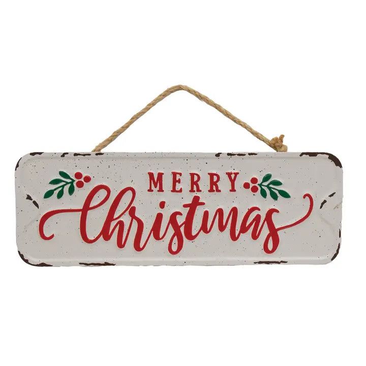 Distressed Metal Merry Christmas Sign Hanger