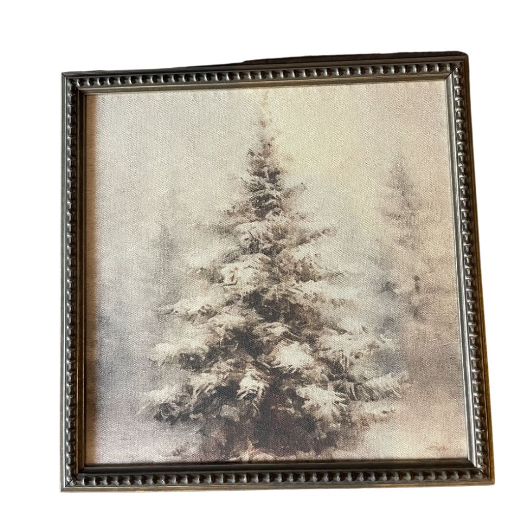 Antique Silver Frame Vintage Christmas Tree 14x14